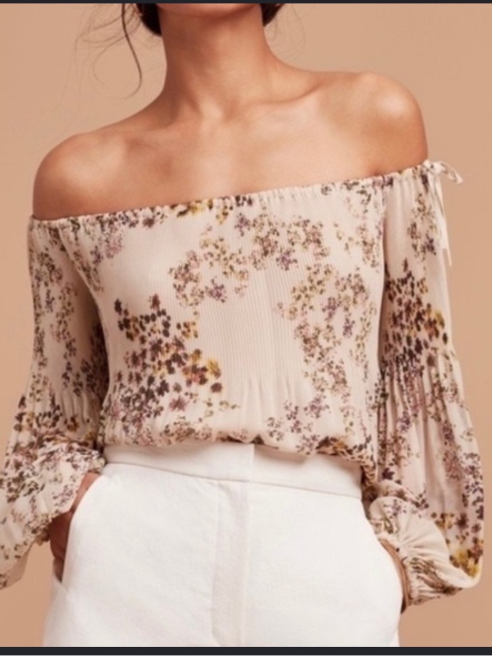 Aritzia Wilfred Talence Long Sleeve Blouse/off shoulder in Cream Floral size M